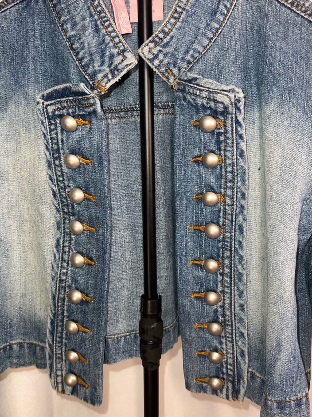 Cropped Denim Military Jacket Gold Button Y2K Fitted Western Festival - XL - Picture 3 of 6